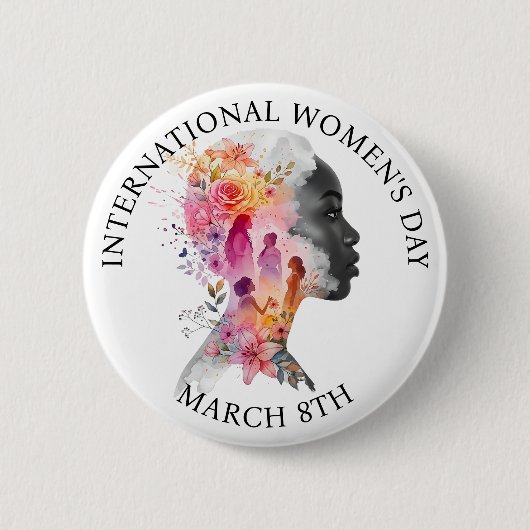 国際女性デー 3月8日 IWD 缶バッジ (正面)