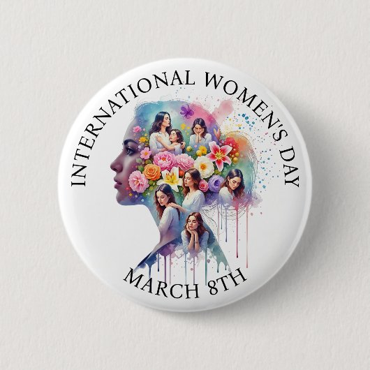 国際女性デー 3月8日 IWD 缶バッジ (正面)
