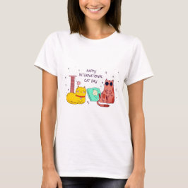 国際猫の日おめでとう かわいい猫好きTシャツ Tシャツ