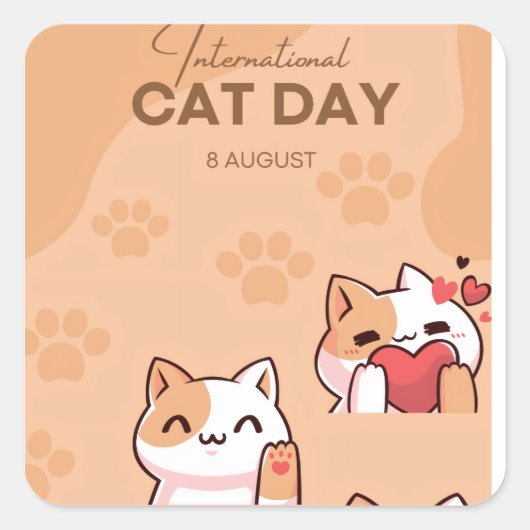 国際猫の日を祝うポスター スクエアシール (正面)