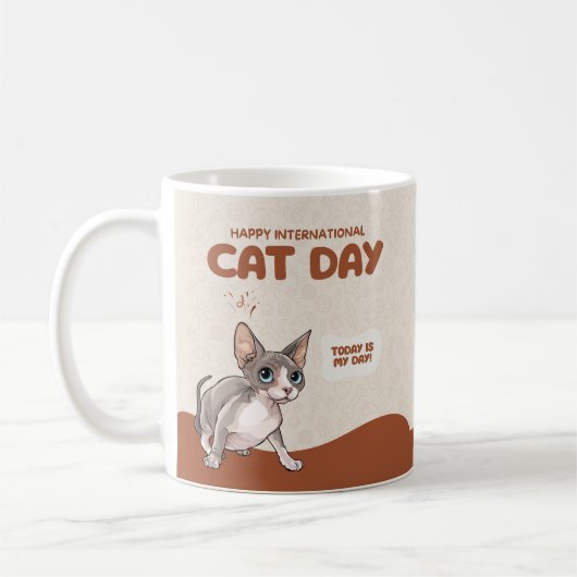 国際猫の日 スフィンクスお祝いアート コーヒーマグカップ (左)