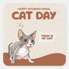 国際猫の日 スフィンクスお祝いアート スクエアシール