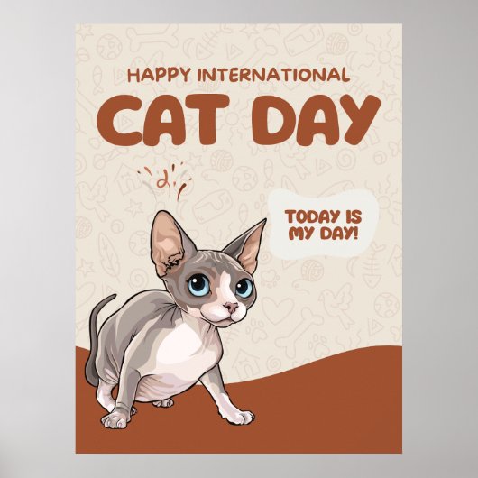 国際猫の日 スフィンクス猫アート ポスター (正面)