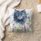 国際猫の日 水彩の野の花と猫 クッション (ブランケット)