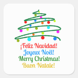 国際的なメリークリスマスとツリー スクエアシール