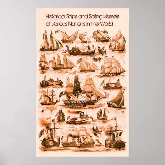 国際的ヴィンテージ帆船セピア ポスター (正面)