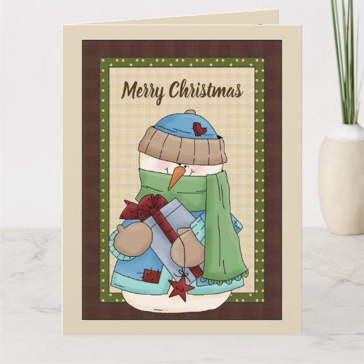 国雪だるま追加メッセージクリスマスカード サンキューカード (正面)