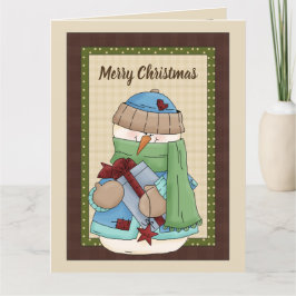 国雪だるま追加メッセージクリスマスカード サンキューカード