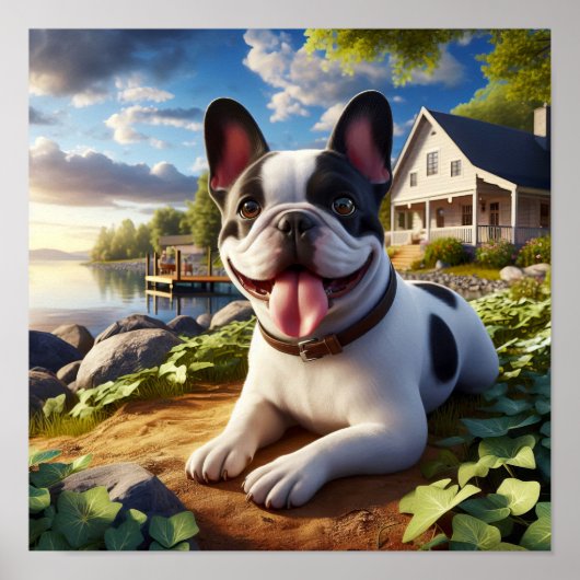国魅力的フランスのの風景でブルドッグ ポスター (正面)