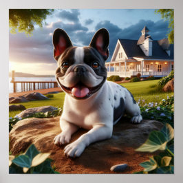 国魅力的フランスのの風景でブルドッグ ポスター