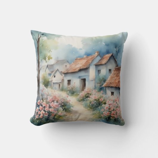 国魅力的側春水彩花 クッション (正面)