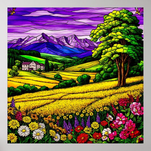 国鮮やか側の風景と山の景色 ポスター (正面)