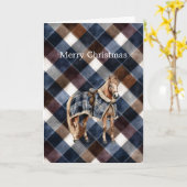 国 カントリー 青 赤 白 四角 馬 クリスマス カード (黄色い花)