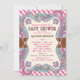 国、ピンク、西ベビーシャワー招待状 招待状