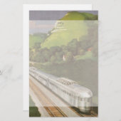 国、列車での休暇のヴィンテージ機関車 便箋 (正面/裏面)