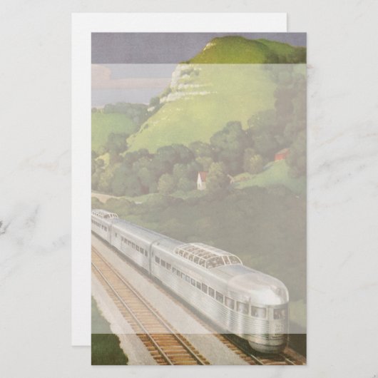 国、列車での休暇のヴィンテージ機関車 便箋 (正面/裏面)