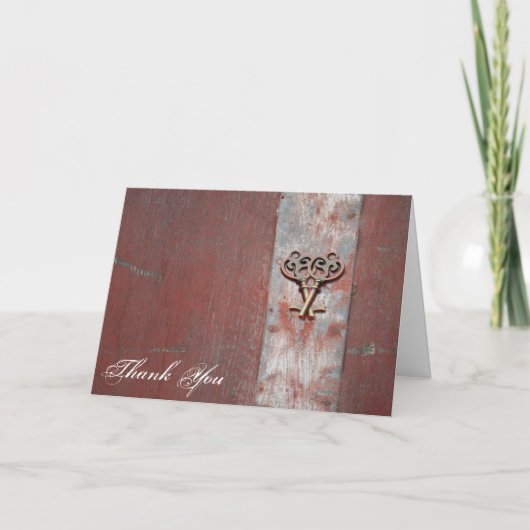 国 塗装 木製 スケルトン 鍵 ありがとう サンキューカード (正面)