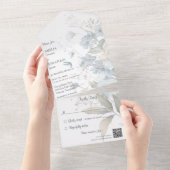 国 青い野の花 白 QRコード オールインワン招待状 (貼ってはがせる)