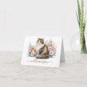 園内の愛らしい猫の水彩画と苗字 ノートカード (正面)