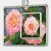 園内はがきポスターにピンクのバラの花 シルバープレートフレームオーナメント (左)