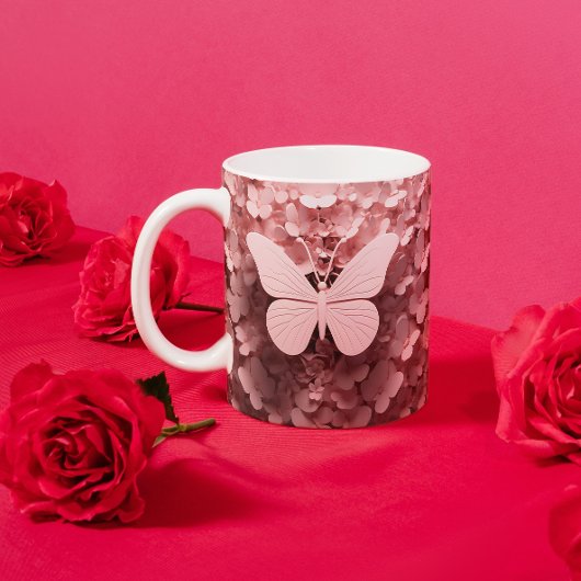 園内スタイル: 3Dパステルピンクバタフライ ツートーンマグカップ