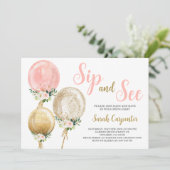 園区と参照ピンクバルーン赤ちゃんシャワー女の子 招待状 (スタンド正面)