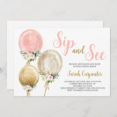 園区と参照ピンクバルーン赤ちゃんシャワー女の子 招待状 (正面/裏面)