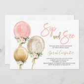 園区と参照ピンクバルーン赤ちゃんシャワー女の子Invitat 招待状 (正面/裏面)