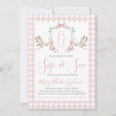 園区と参照ベビーガールウォーター色のコウノトリ 招待状 (正面)