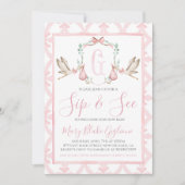 園区と参照ベビーガールウォーター色のコウノトリ 招待状 (正面)