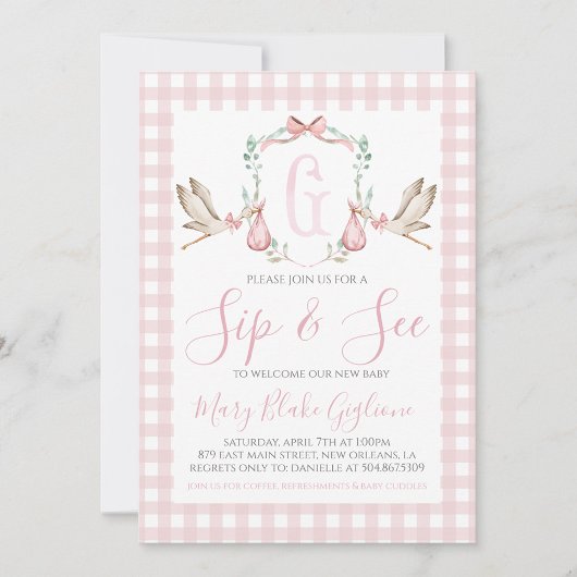 園区と参照ベビーガールウォーター色のコウノトリ 招待状