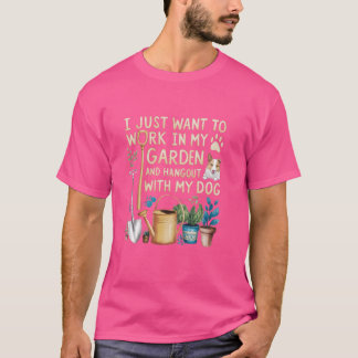 園犬おもしろい恋人ガーデナーとペットで働く Tシャツ