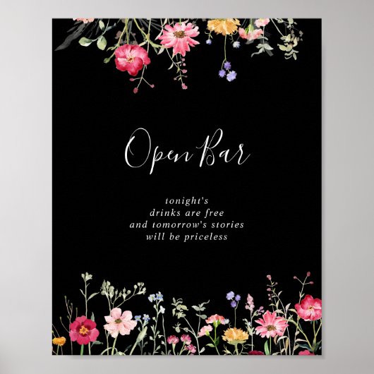 園色数々の野花の結婚開いたバー標識 ポスター (正面)