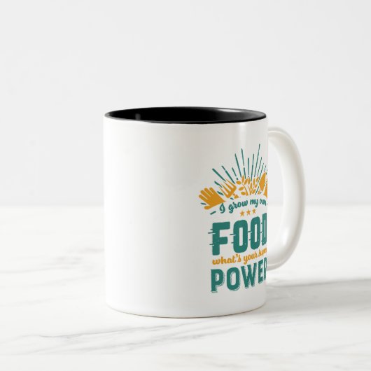 園芸おもしろい引用文農家自分で食べ物を育てる ツートーンマグカップ (正面右)