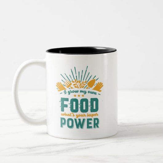 園芸おもしろい引用文農家自分で食べ物を育てる ツートーンマグカップ (左)