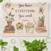 園芸と図書館引用文ひまわりハーブ キッチンタオル (折り畳み)