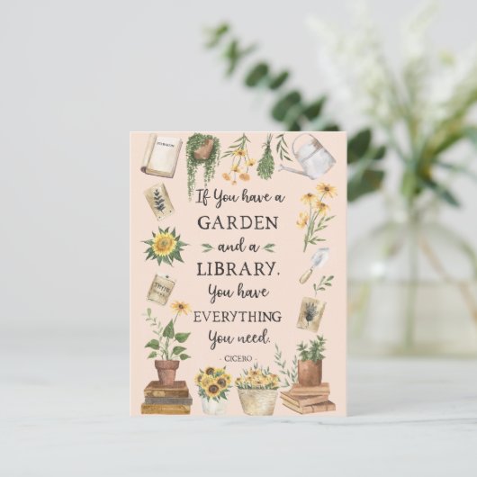 園芸と図書館引用文ひまわりハーブ ポストカード (スタンド正面)