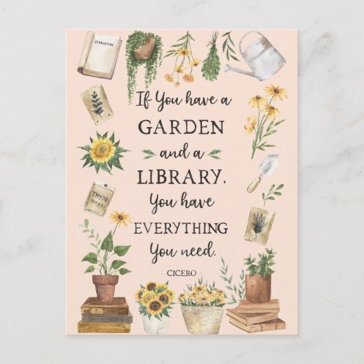 園芸と図書館引用文ひまわりハーブ ポストカード (正面)