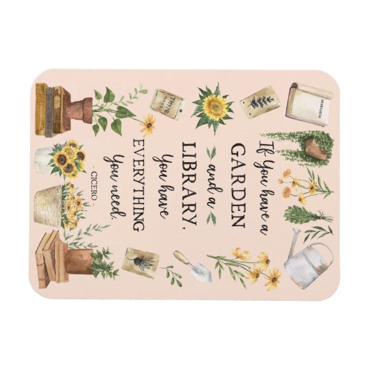 園芸と図書館引用文ひまわりハーブ マグネット (横)