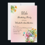 園芸の花80th誕生日パーティー 招待状<br><div class="desc">かわいい80歳の誕生日パーティーへの招待と水かわいらしやりでカラフルの花がいっぱい。このカードはカスタマイズどの年齢の誰にでも使える。お客様連絡のカスタマイズに関するサポートを受けたり、お客様のお祝いに対してZazzle製品の追加のマッチングまたは調整を要求したりするために</div>