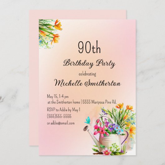 園芸の花90th誕生日パーティー 招待状 (正面/裏面)