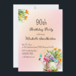 園芸の花90th誕生日パーティー 招待状<br><div class="desc">水やり付きの可愛い90歳の誕生日パーティー招かわいらし待は、カラフルの花でいっぱいだ。このカードはカスタマイズどの年齢の誰にでも使える。お客様連絡のカスタマイズに関するサポートを受けたり、お客様のお祝いに対してZazzle製品の追加のマッチングまたは調整を要求したりするために</div>