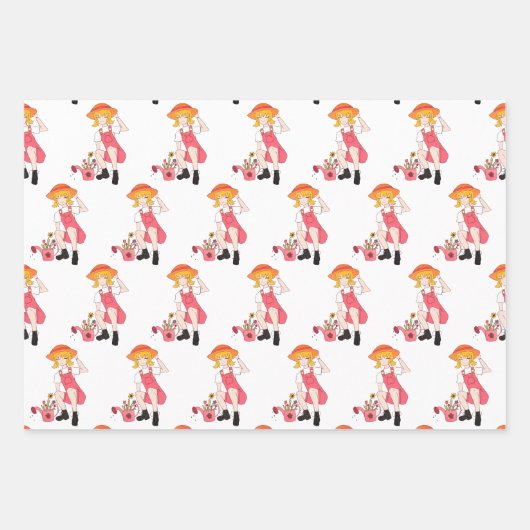 園芸ガールひまわりハッピーバースデー ラッピングペーパーシート (正面3)