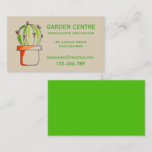 園芸中心の多肉植物とサボテン植物 名刺 (正面/裏面)