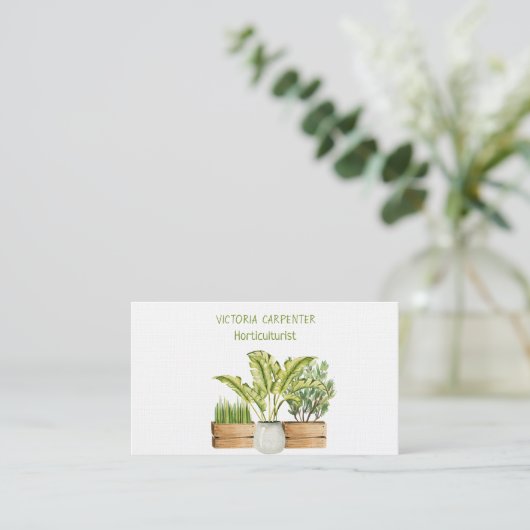 園芸家の緑色植物 名刺 (スタンド正面)