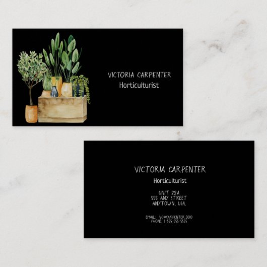 園芸家の緑色植物 名刺 (正面/裏面)