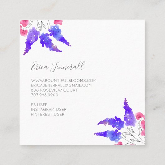 園芸家水彩花と蜂 スクエア名刺 (裏面)