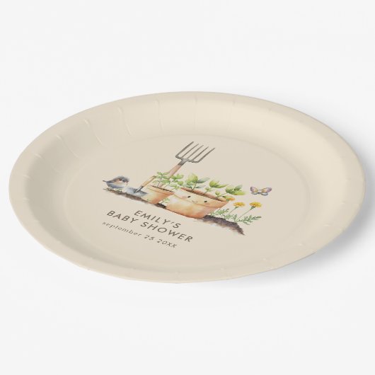 園芸植物の小さな芽の赤ちゃんシャワー ペーパープレート (アングル)