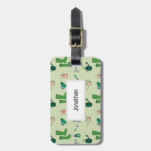 園芸用具によるシームレスなパターン ラゲッジタグ (正面縦)