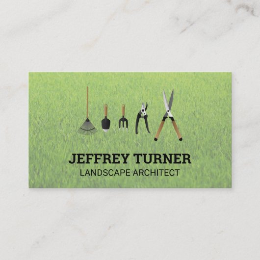 園芸用具 | 草の背景 名刺 (正面)